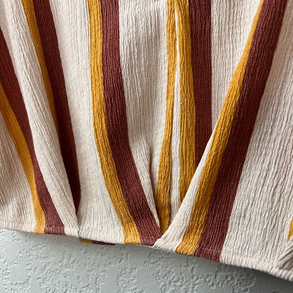 Zara Trafaluc Stripe Boho Crop Tops Blouse Casual Yellow Mustard Beige Burnt Red - Picture 4 of 4